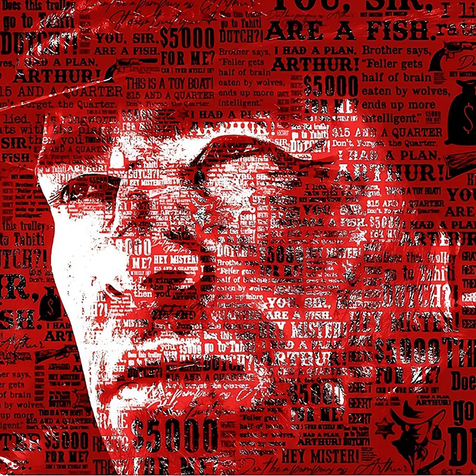 print of mail portrait with old newspaper clippings overlaid