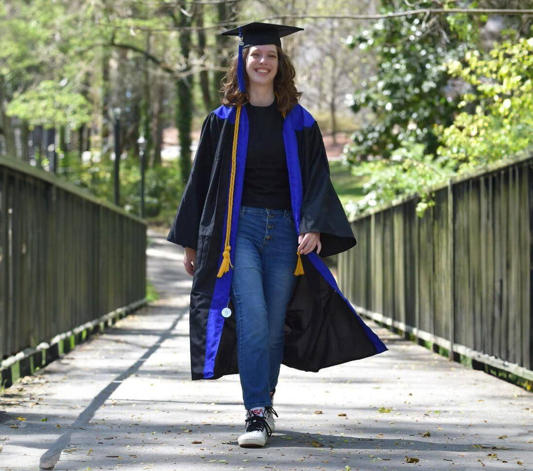 Mabel Stephenson in graduation cap and gown