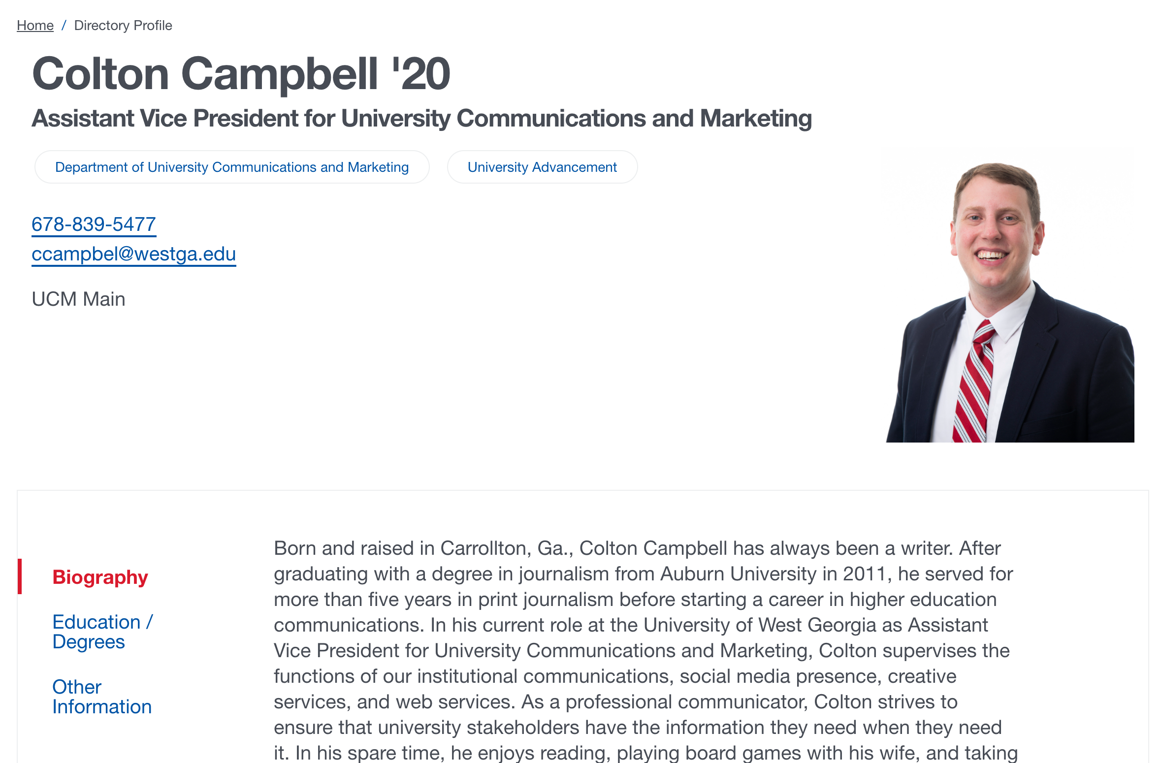 Completely filled out webcv staff profile