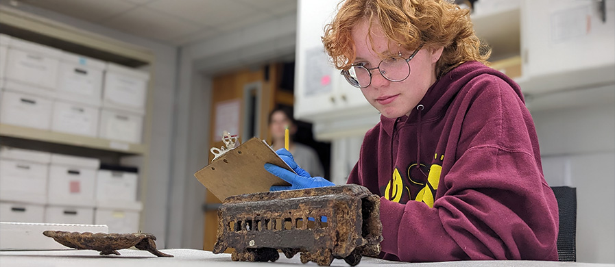 student studying in lab